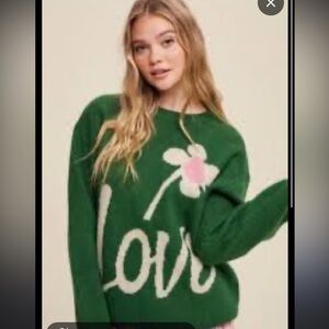 Listicle Love flower green pink cream long sleeve knitted sweater M NEW